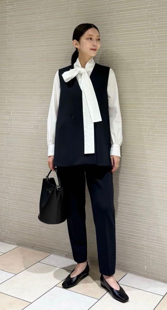 レース コンビ ボウタイ リボンブラウス ウォッシャブルUNITEDARROWS