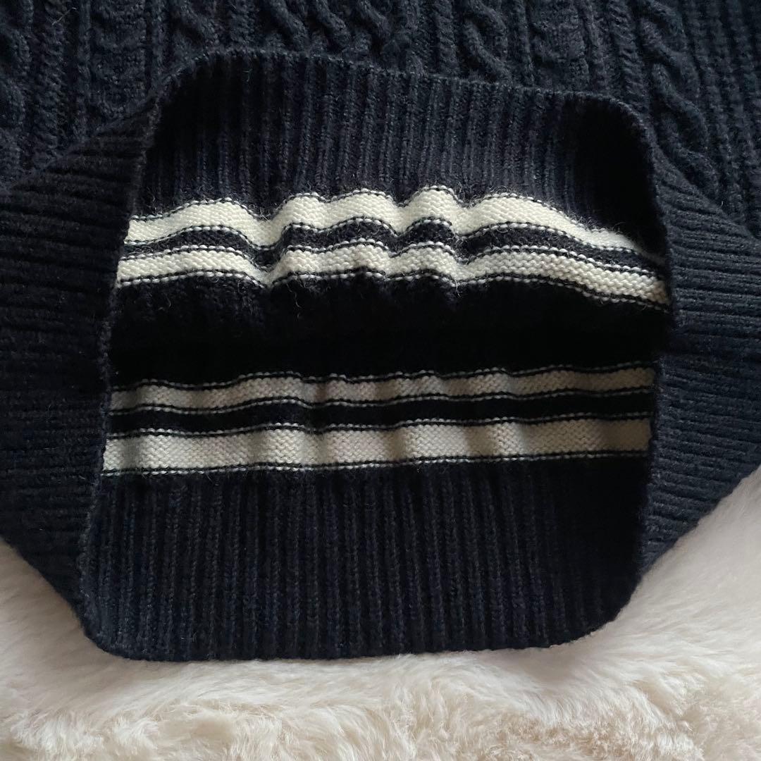 美品　フレッドペリー 表記S ケーブルニット　チルデンニット　ウール　月桂樹　黒