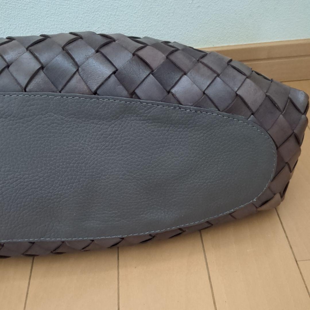 ドラゴン、ダークブルーグレー編込レザーショルダーバッグ