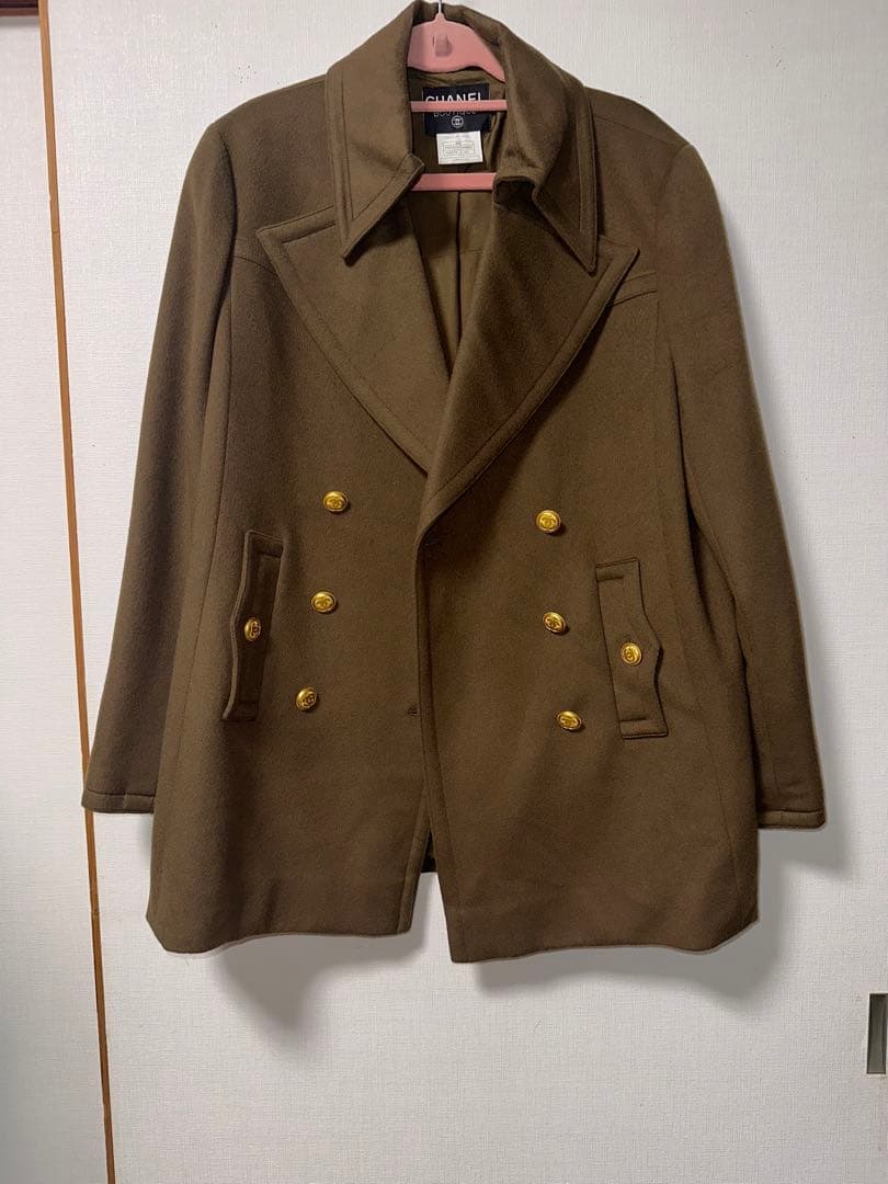 CHANEL ブラウン カシミヤ100%ウール ピーコート ゴールドボタン42