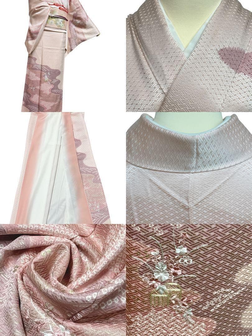 A32【美品 】訪問着　正絹着物　薄ピンク　刺繍　金駒刺繍　パティー　宴会