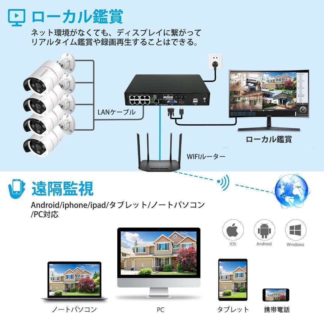 防犯カメラ 屋外 録音 POE防犯カメラ 300万画素　4台