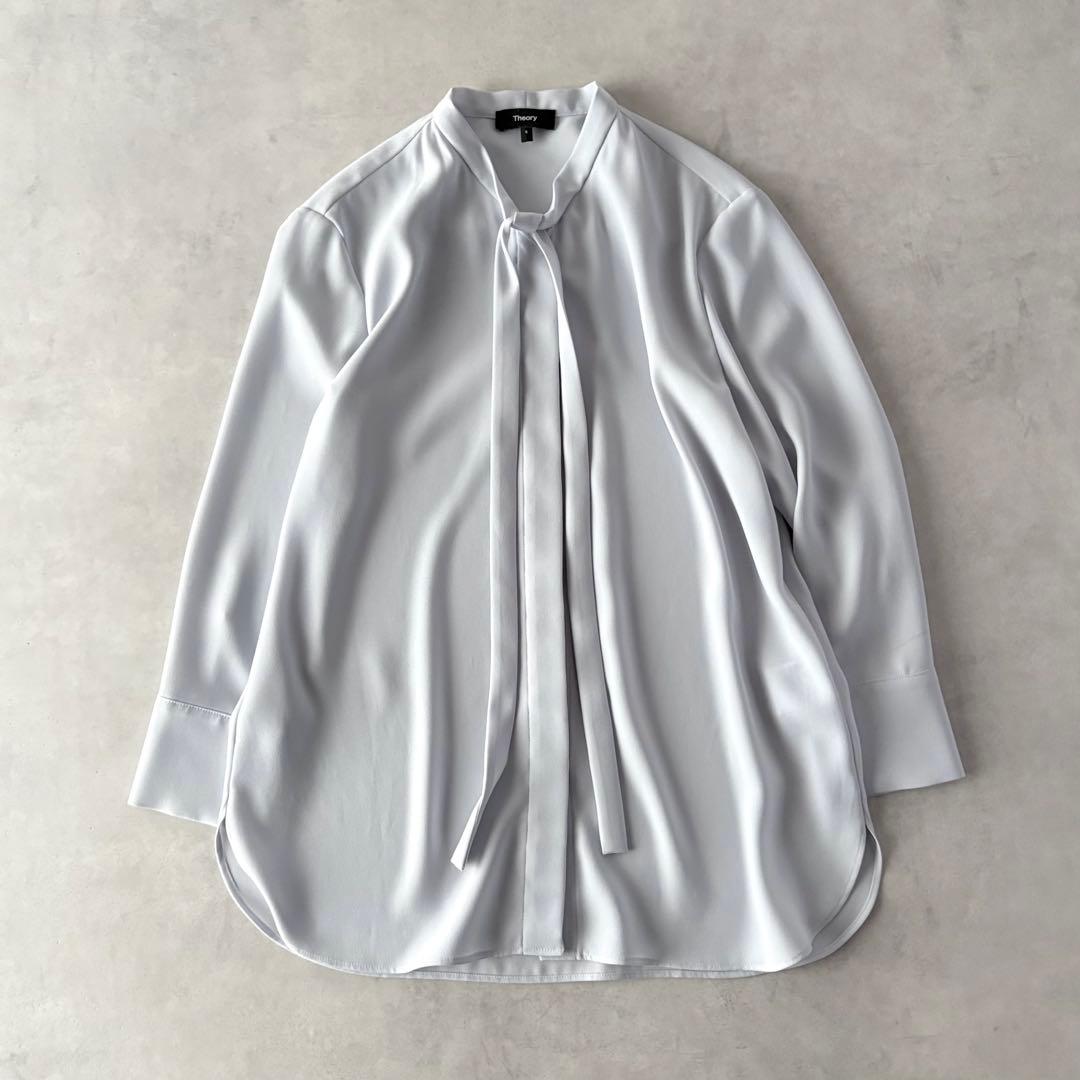極美品　セオリー　長袖　ジョーゼット　タイブラウス　アイス