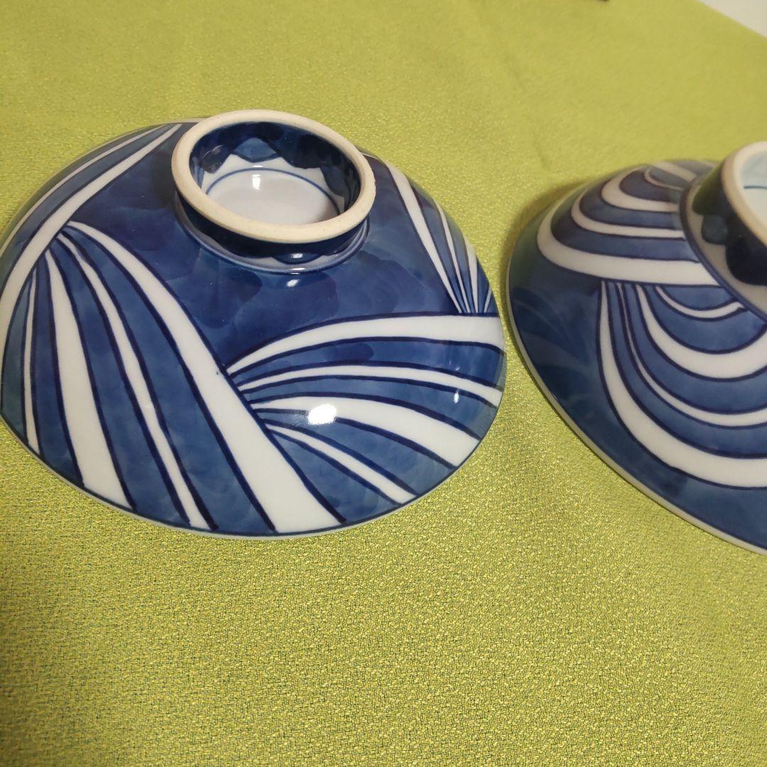 源右衛門 どんぶり 波 染付 蓋物 染錦 丼 小どん 中 6客 手描き 木箱