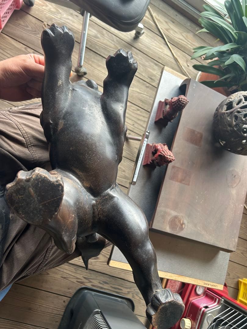 昭和レトロ 大型￼ 鉄製　￼金属工芸　玉乗り獅子像　狛犬像　置物　オブジェ