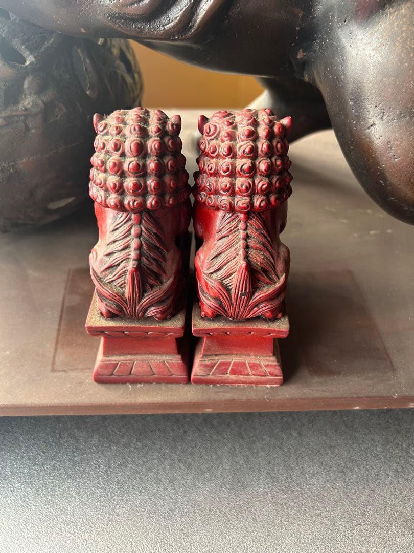 昭和レトロ 大型￼ 鉄製　￼金属工芸　玉乗り獅子像　狛犬像　置物　オブジェ