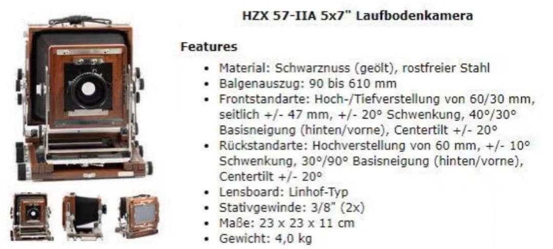 大判カメラ　シェンハオ HZX 57-2A 5x7 大判カメラ