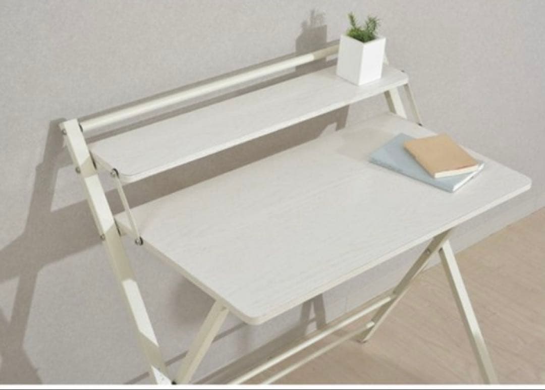 たのメル便　ホワイト折りたたみパソコンデスク 上段棚付き