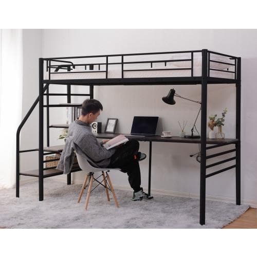 ロフトベッド 階段付き パイプベッド シングル コンセント付き 収納 子