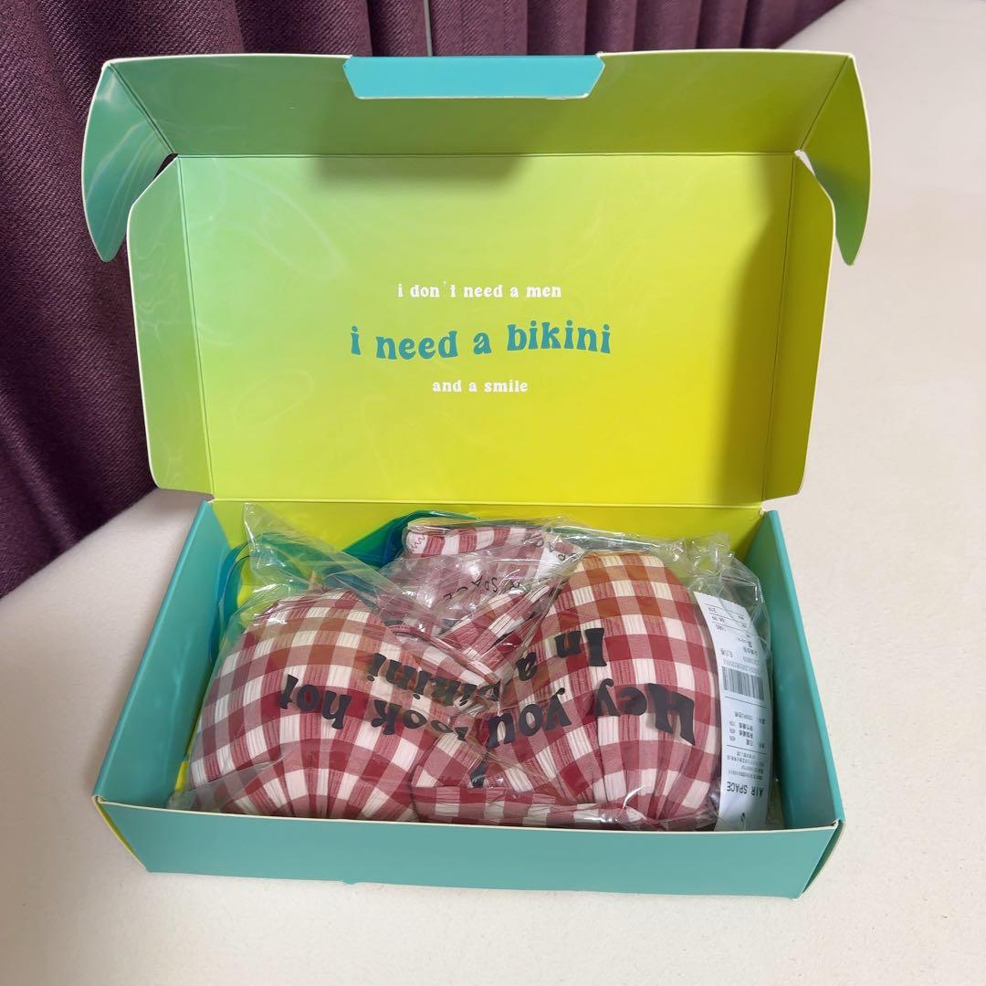 AIR SPACE カラフルチェックリングビキニ 赤 Sサイズ