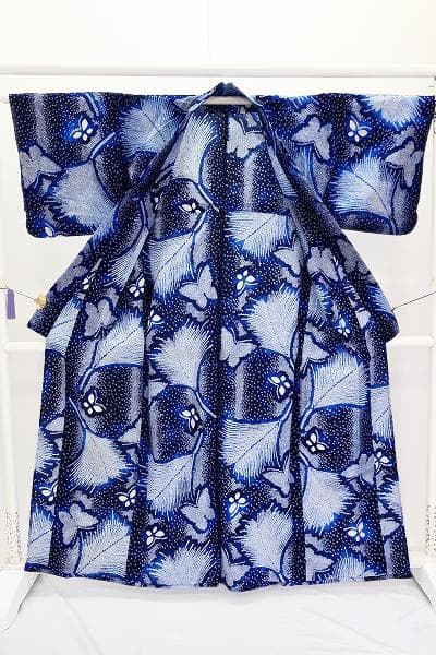 ★専用★未使用品 浴衣 有松絞り バチ衿 紺 アゲハ蝶 身丈161.5cm