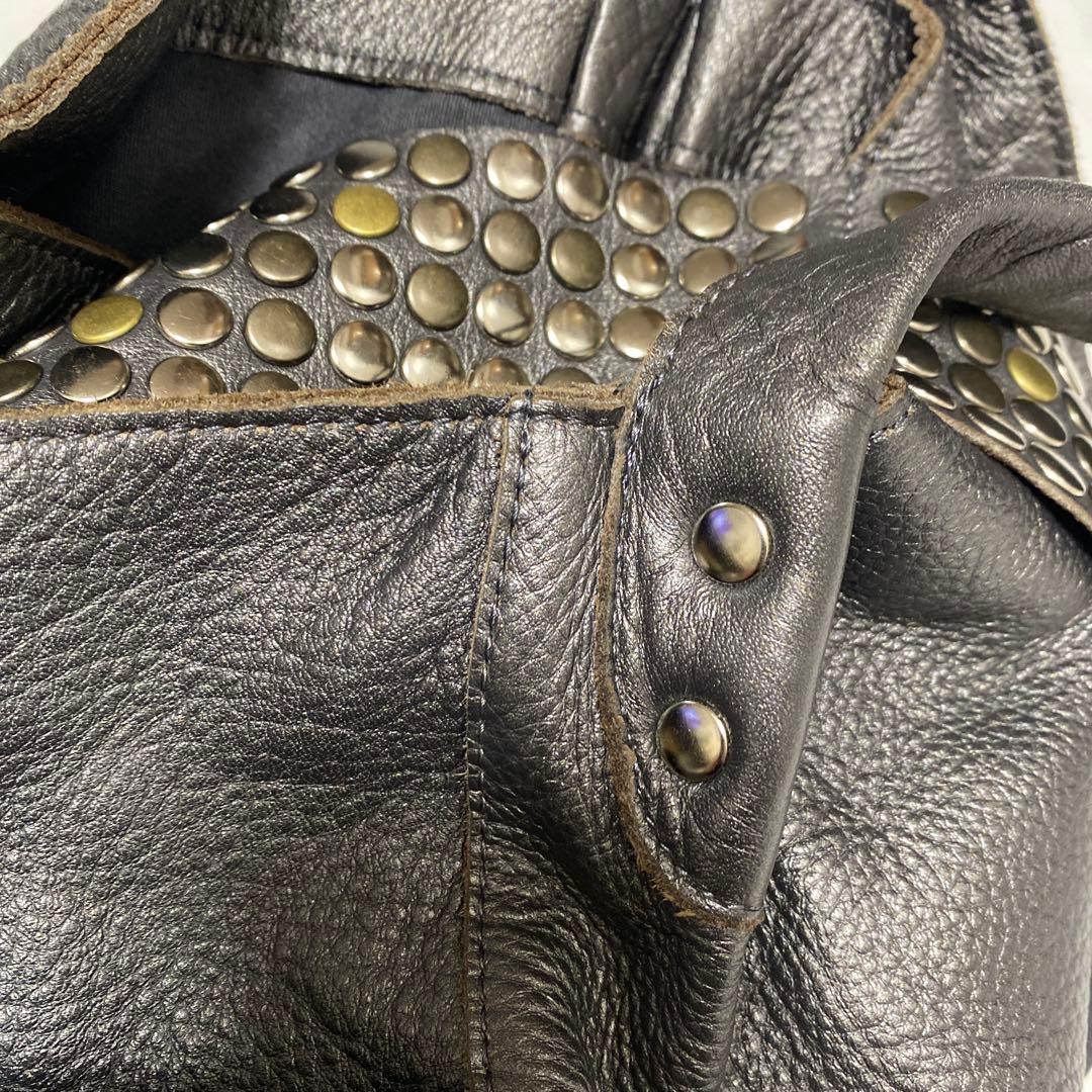 【TRES 】スタッズ　ショルダー　レザー　本革　Y2K トートバッグ　ブロンズ