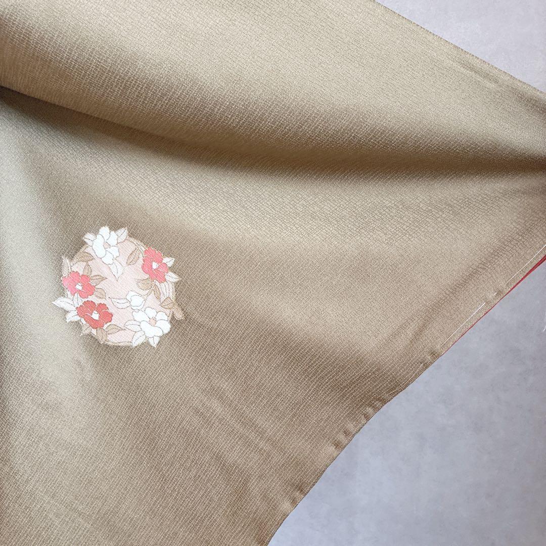 訪問着　フルセット　着物　正絹　Lサイズ　ロング　雪輪　花　金駒刺繍　N5