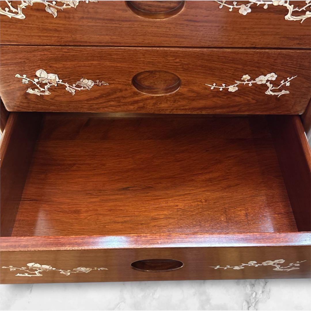 骨董品 螺鈿細工 チェスト タンス 五段チェスト 小物収納 木製 引き出し 螺鈿