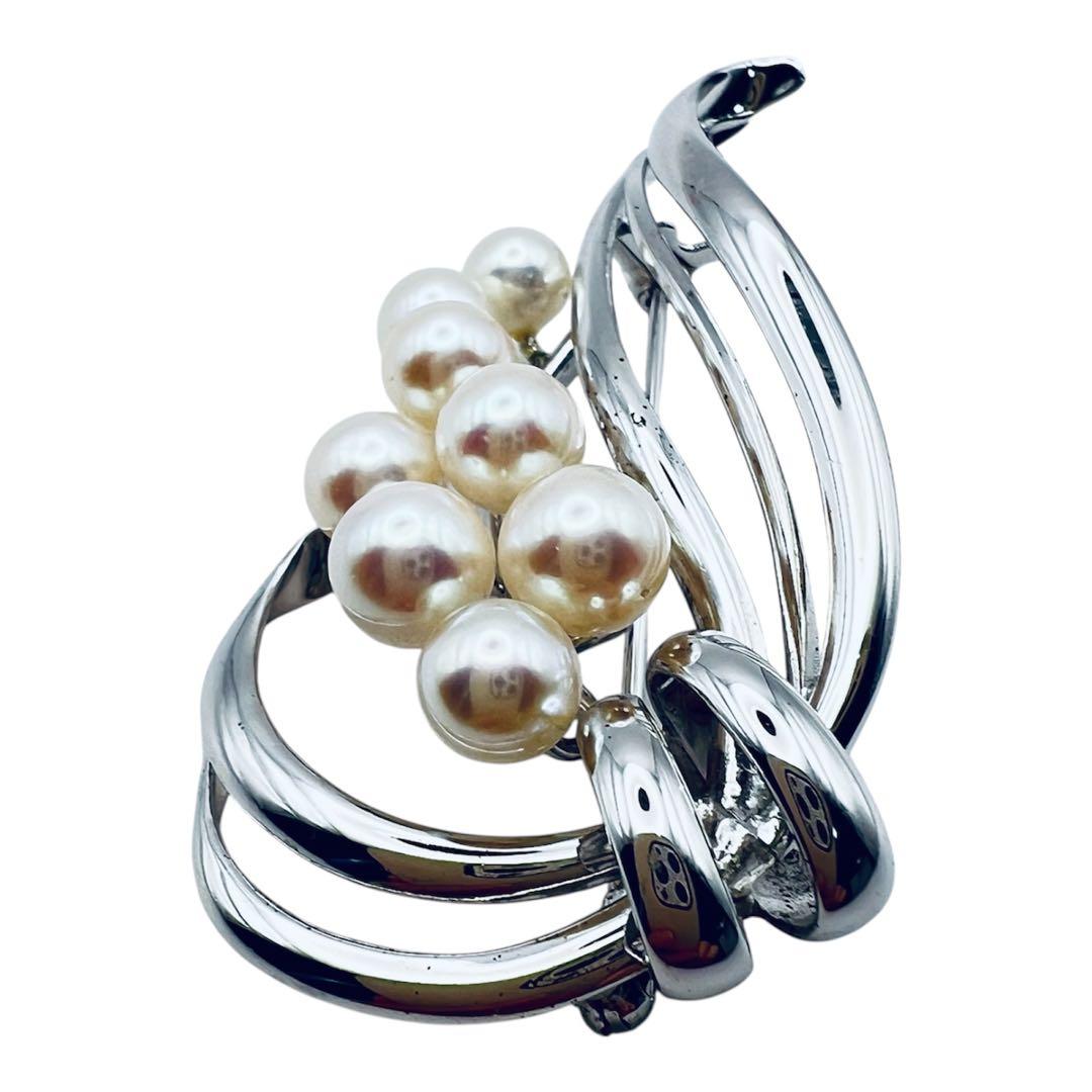 超美品　ミキモト　アコヤパール　8粒　6mm-5mm シルバーブローチ M刻印