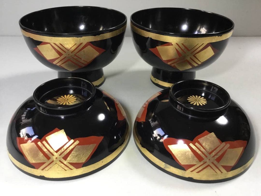 漆器◆秀衡塗？ 汁椀 2客◆漆塗 蓋椀 雑煮椀 金彩 木製 和食器 吸物椀