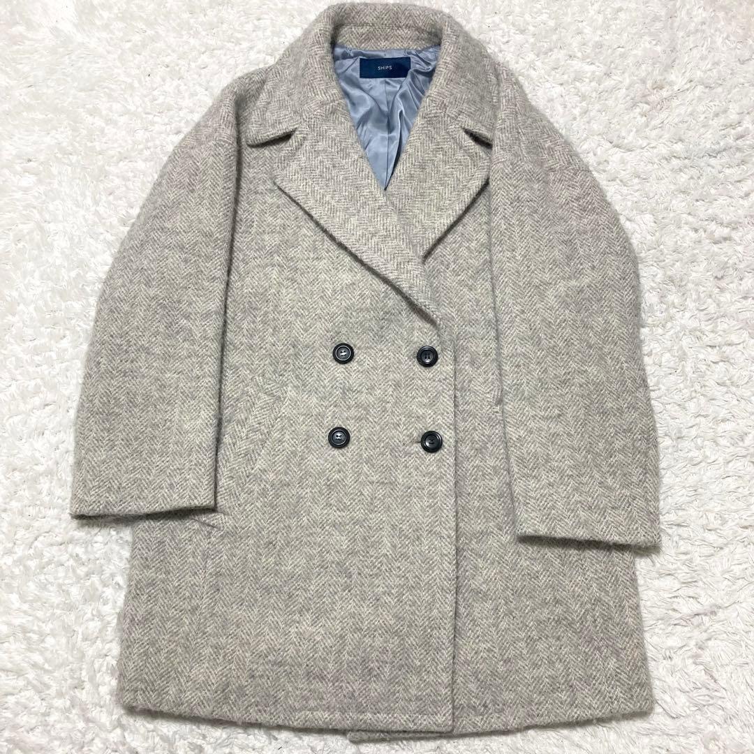 SHIPS ダブルブレスト ピーコート ツイード ヘリンボーン コクーン 36
