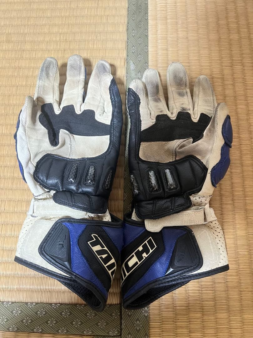 RS タイチ レーシングスーツ サイズLLS 革ツナギ　レーシンググローブ　青白