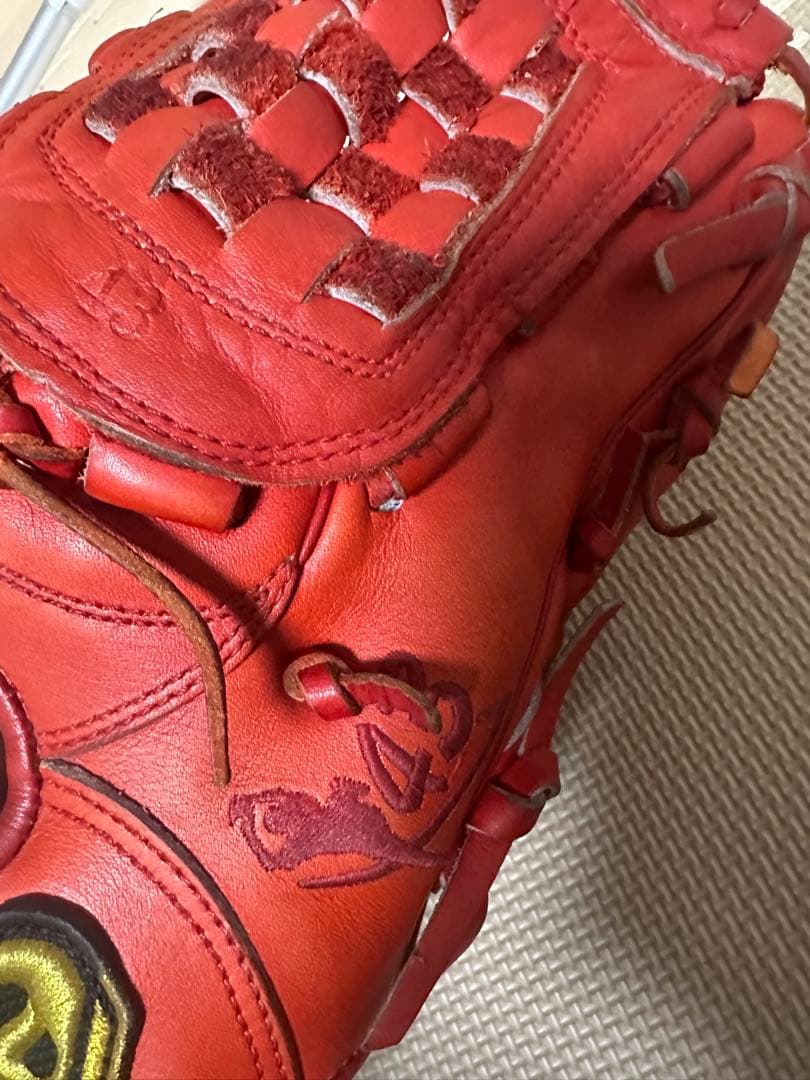 プロ支給品グローブ赤 ザナックス硬式野球グローブ 43刺繍有り