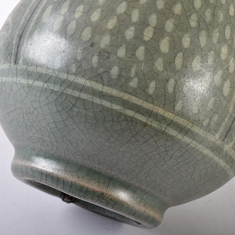 朝鮮美術　李朝　高麗青磁　象嵌花文　徳利　V　R7944