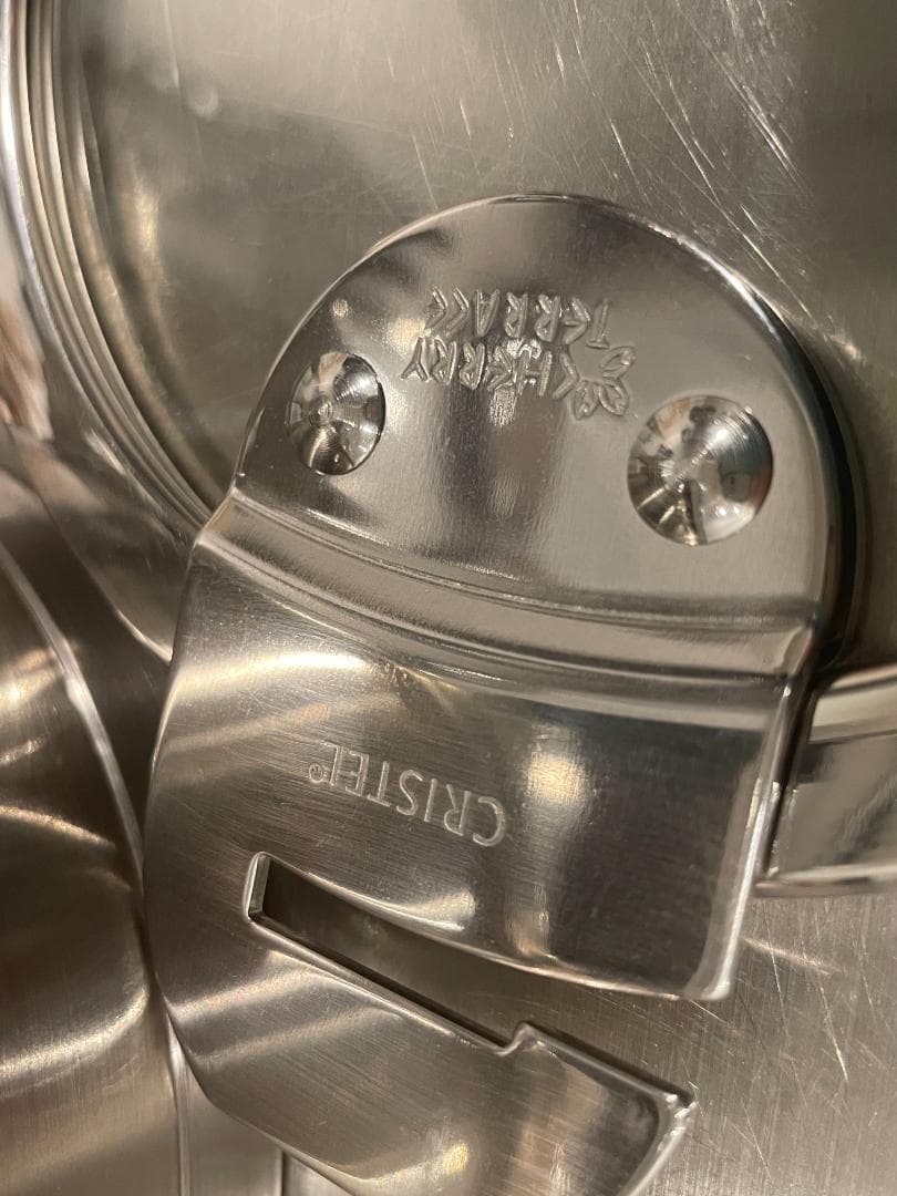 【美品】CRISTEL クリステル ステンレス L深鍋 14cm ガラス蓋付き