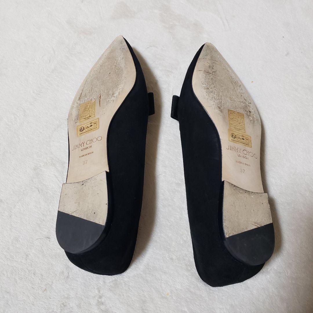 JIMMY CHOO フラットシューズ　ジミーチュウ　37 ロゴ　スエード　黒
