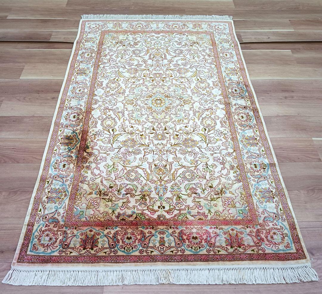 Y3183 高級ペルシャ絨毯 イラン シルク100% 手織り64万ノット