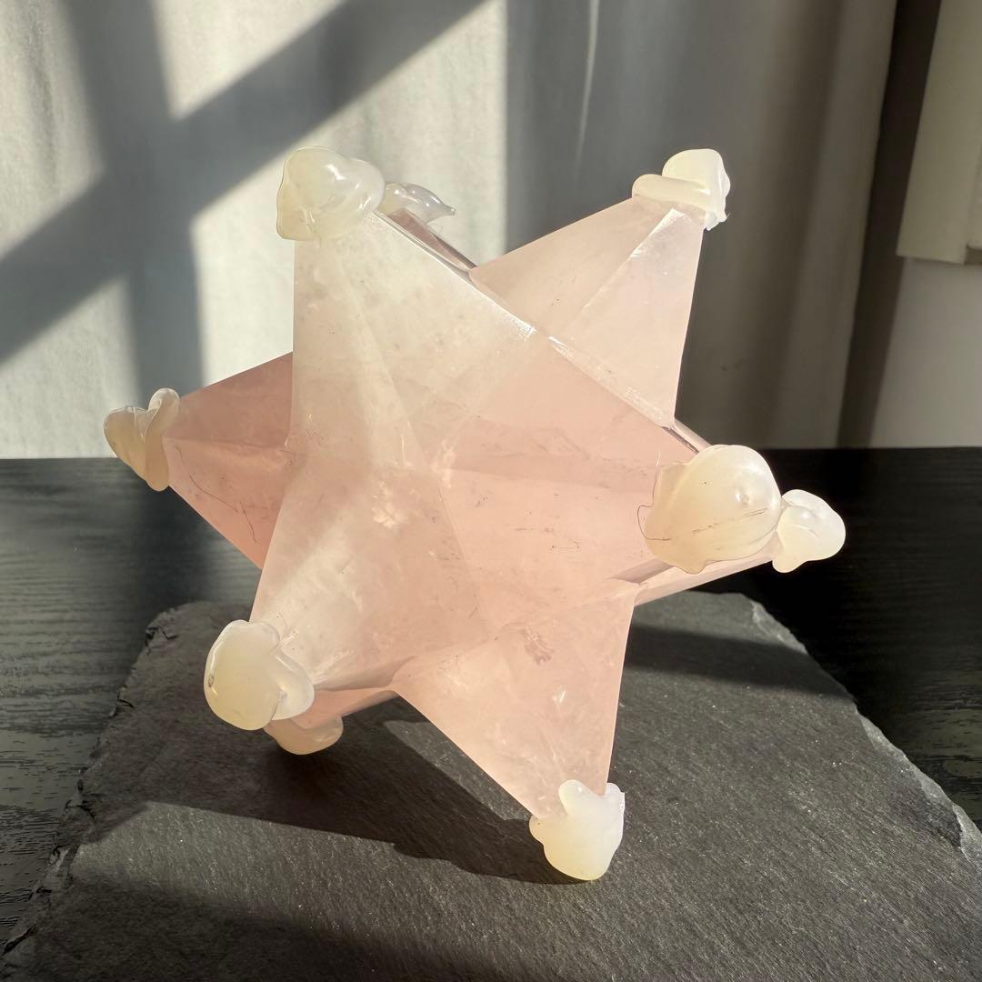 天然石ローズクォーツのアステロイド　マカバスター　置物NO.111814
