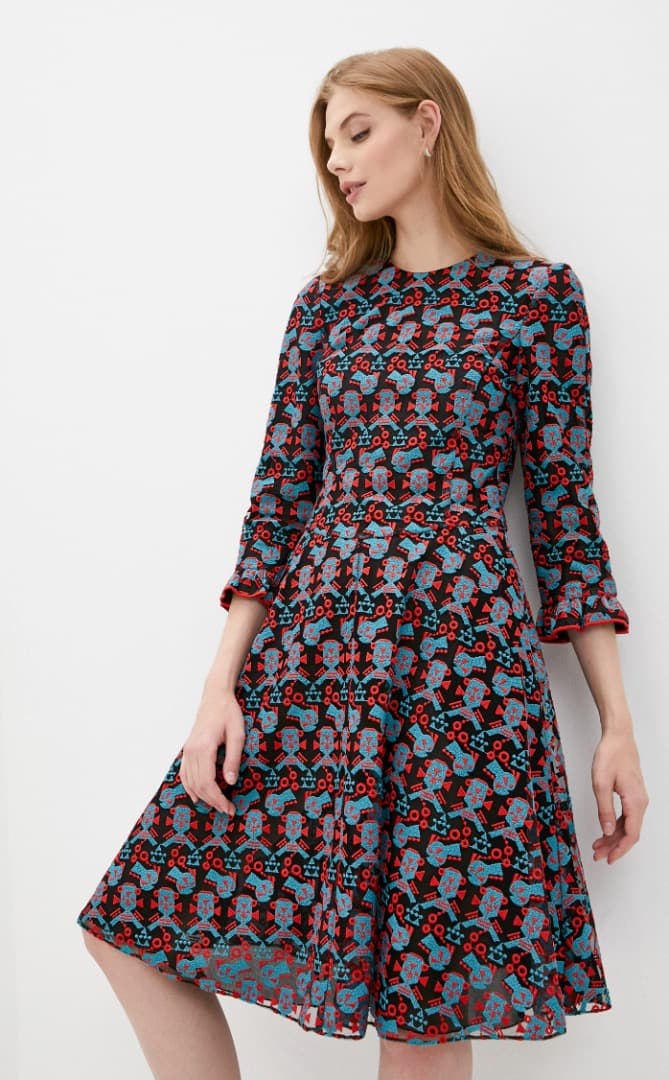 【値下げ】EMPORIO ARMANI 柄刺繍 七分袖Aラインワンピース