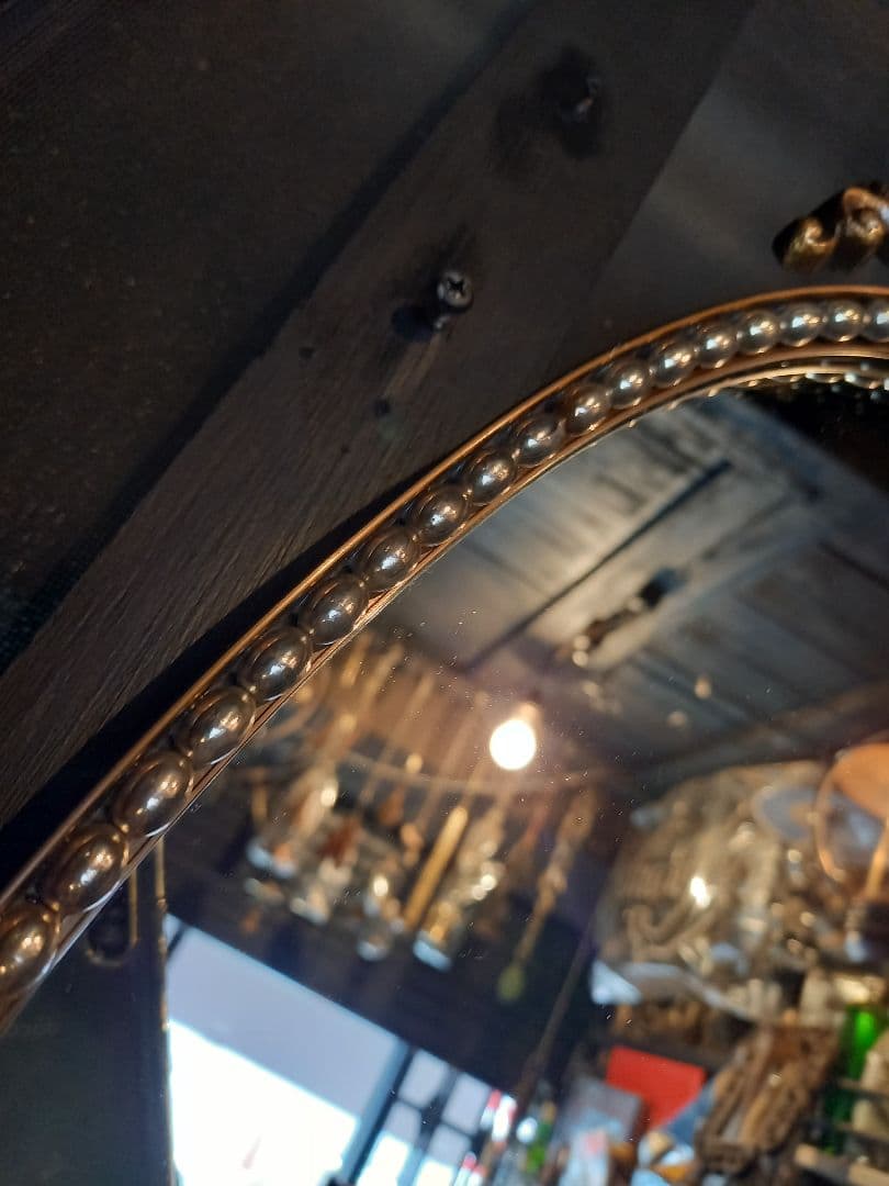 ヴィンテージ　オーバル形　真鍮製　エンジェル　トップ　パール　ビーズ　　ミラー