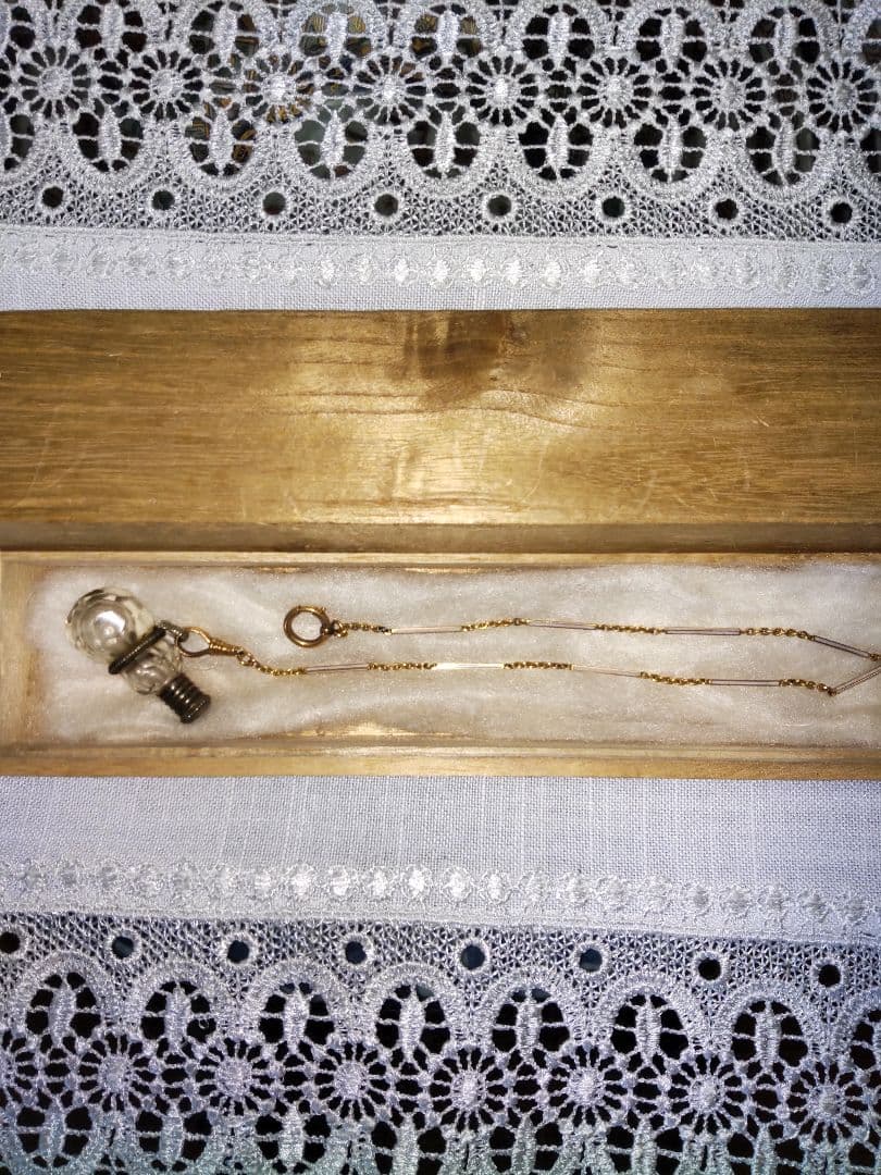 江戸時代ギヤマン切子瓢箪型銀製金具根付け/K18チェーン。