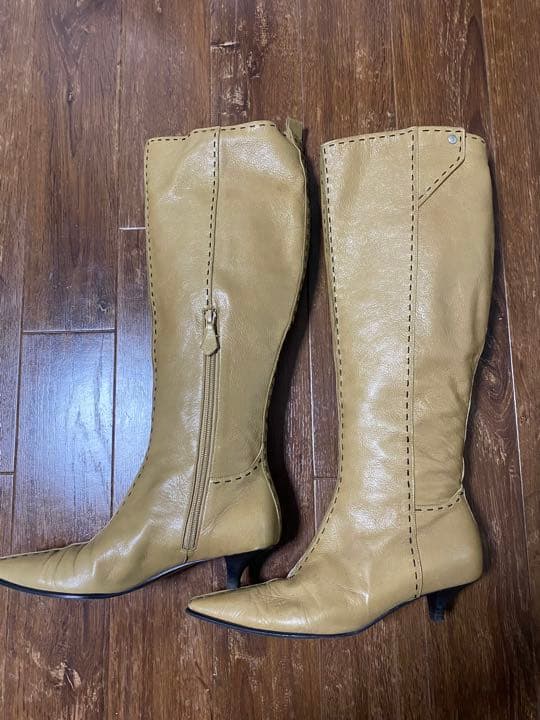 sub5　エルメス　ロングブーツ　本革　ベージュ　ステッチ