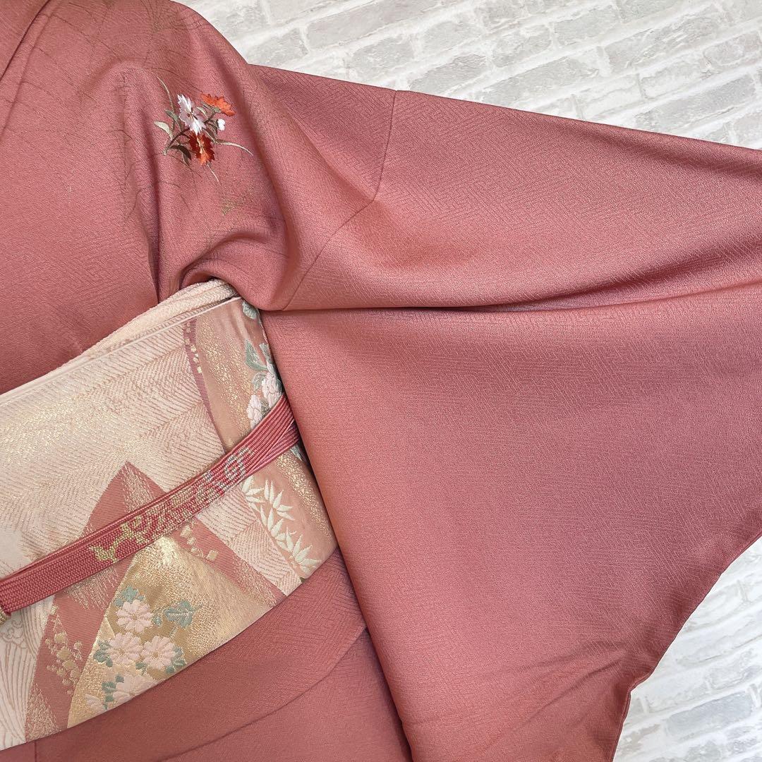 訪問着　フルセット　ツツジ　撫子　梅　萩　小花　手刺繍　可愛らしいお花　L1