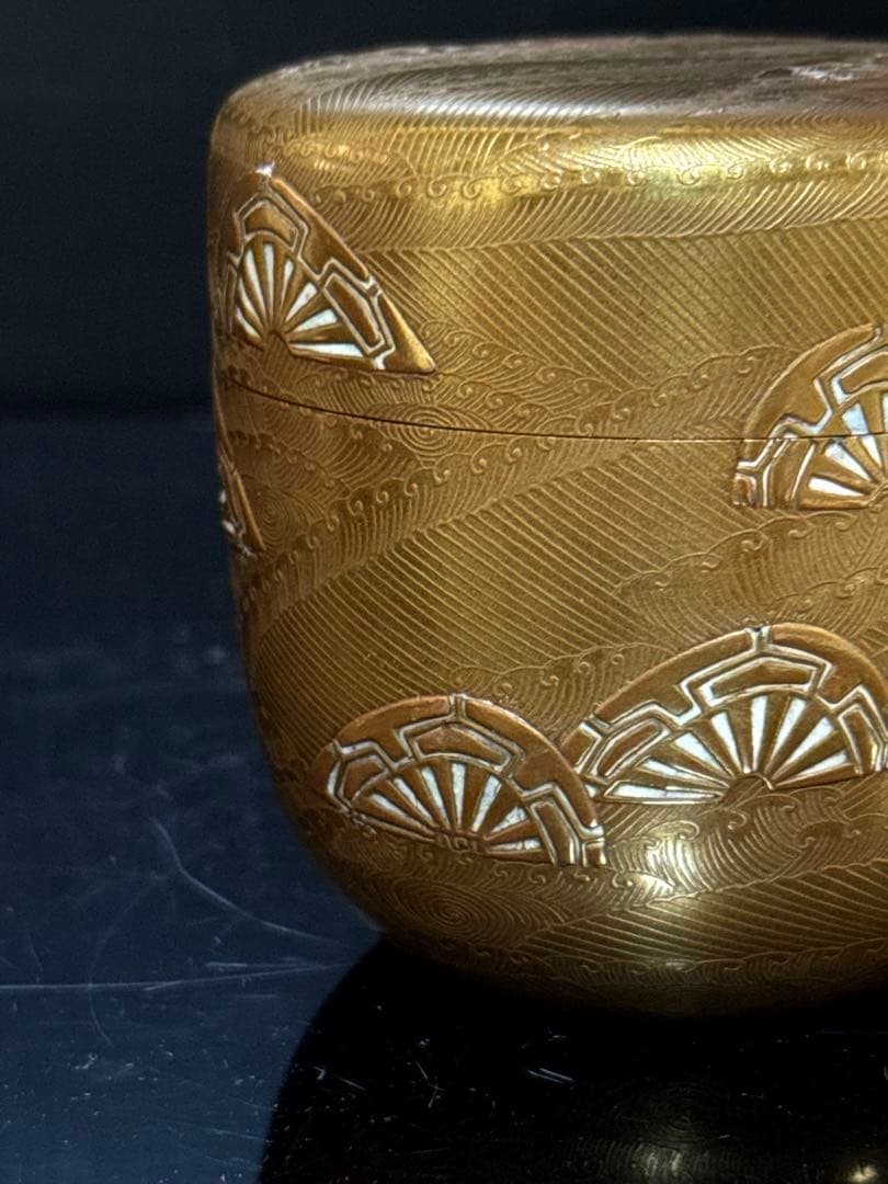 渡辺松悦 造『鵬雲斎書付』 極上金蒔絵 波車図 大棗 茶道具 桐共箱