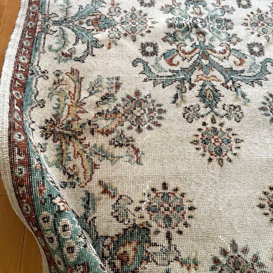 117×214 エメラルドグリーン　メダリオンボタニカル　トルコヴィンテージラグ