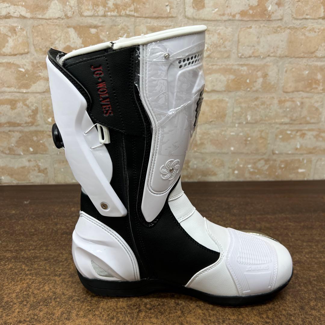 【未使用品】JG・WOLVES バイク用 レーシングブーツ ホワイト/ブラック