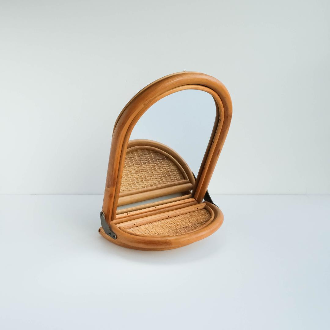 ウォールミラー　鏡　ラタン　レトロ　昭和レトロ