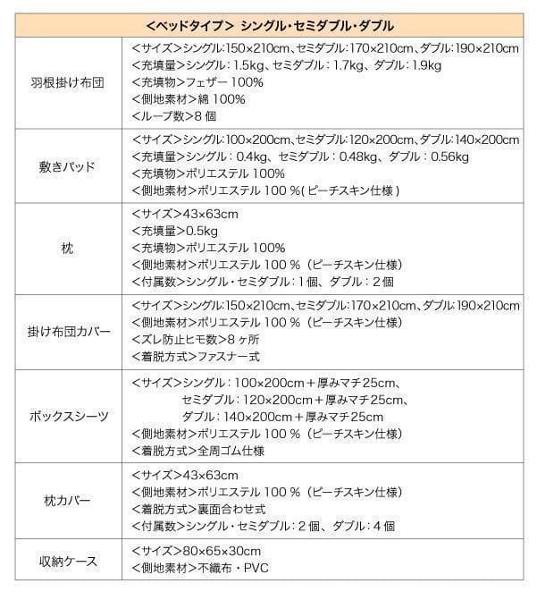 在庫処分！新品 送料込 羽根布団 セミダブル8点セットベッドタイプ シルバー