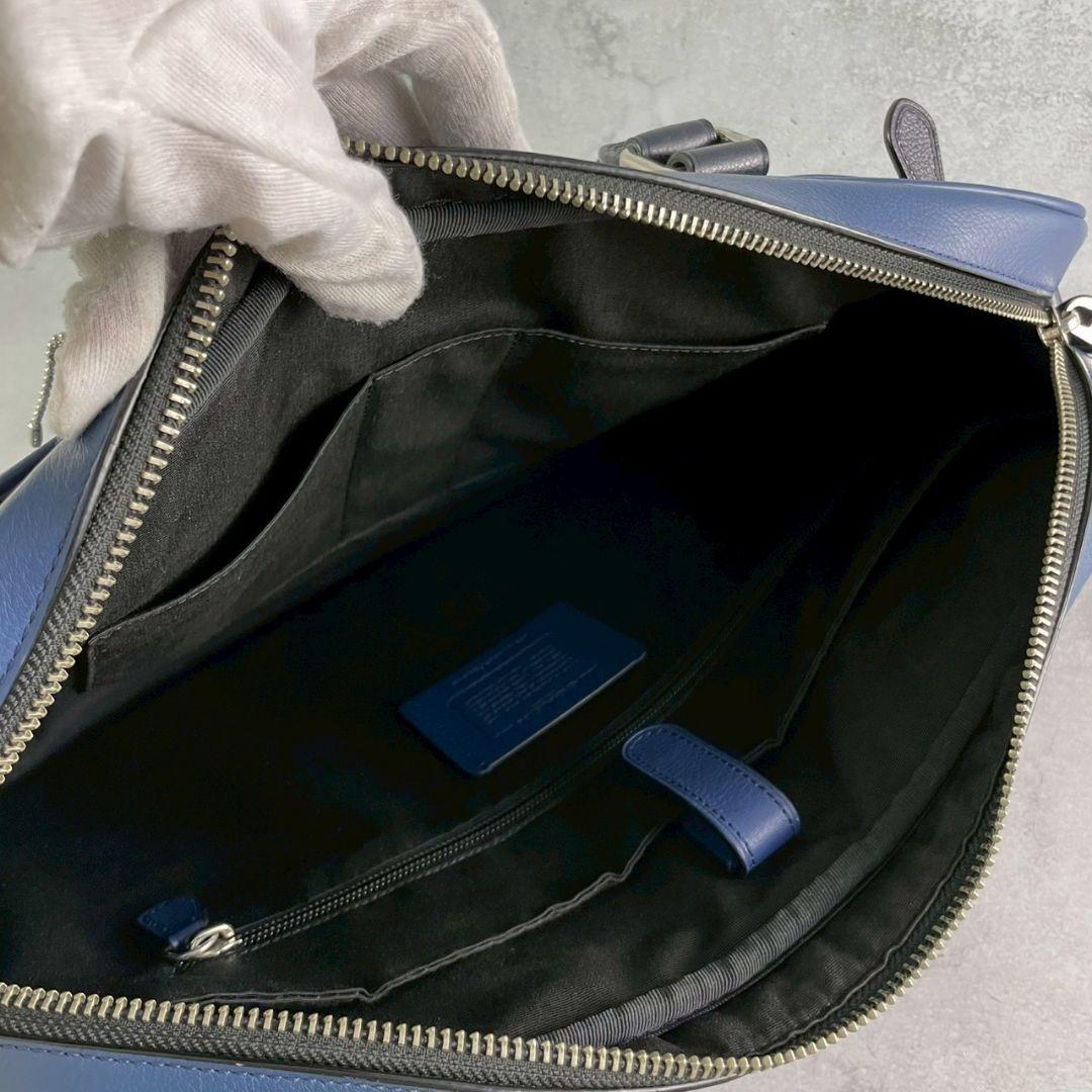 極美品 コーチ ペリー 2way ビジネスバッグ ブリーフ A4可 レザー 青