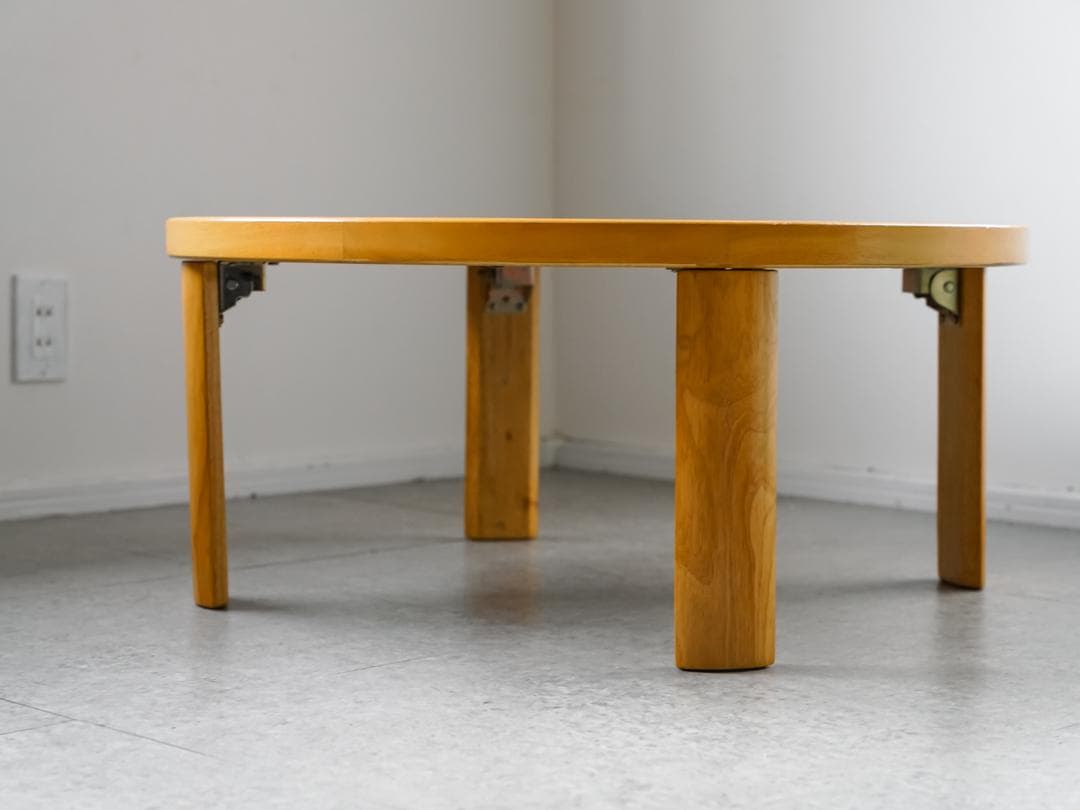 90's \"フクダクラフト\"天然木 円卓/ローテーブル 折りたたみ モダン