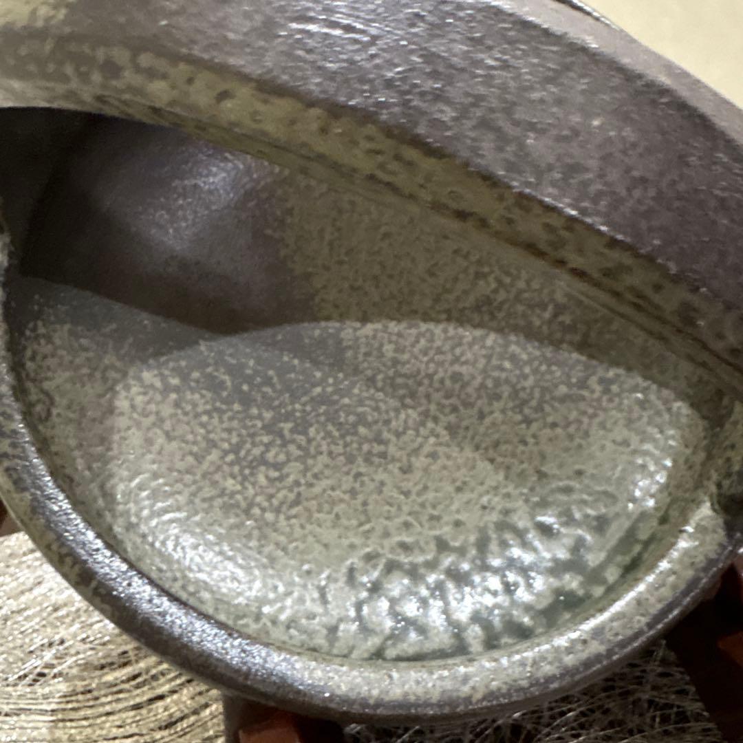 作家手作り陶器持ち手付きダークグレー