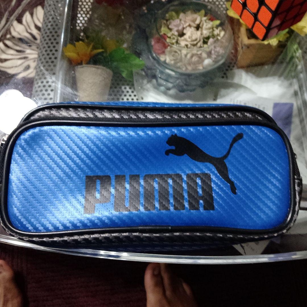 PUMA ペンケース 青 カーボンファイバー風