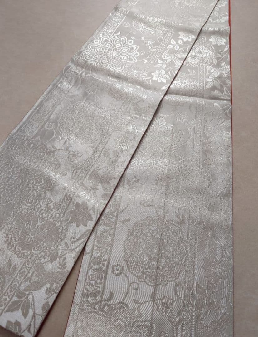 正絹　七五三　袋帯　銀系