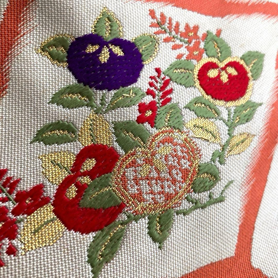 アンティーク名古屋帯　織り出し花模様　アイボリー　正絹　大正ロマンNo.28