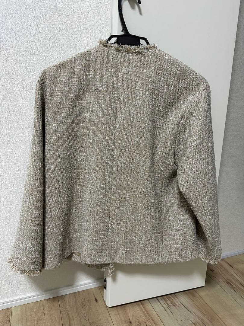 グリーンレーベル　ミックスツイードライク　ポケット　ノーカラージャケット　38