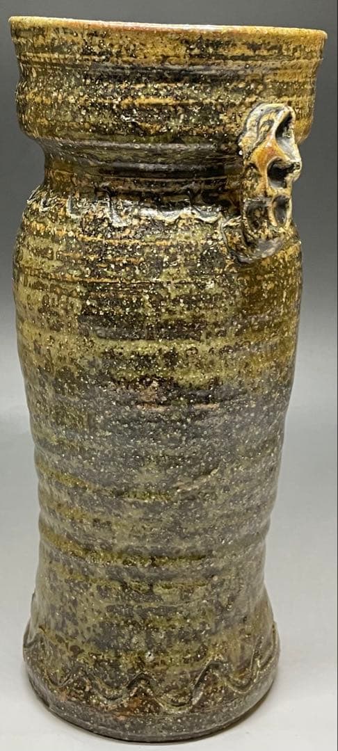 古伊賀　伊賀焼　耳付花入　合箱　e5016