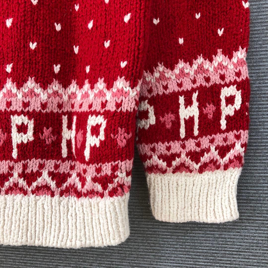 PINK HOUSE 花柄 ハート ノルディック カーディガン レッド