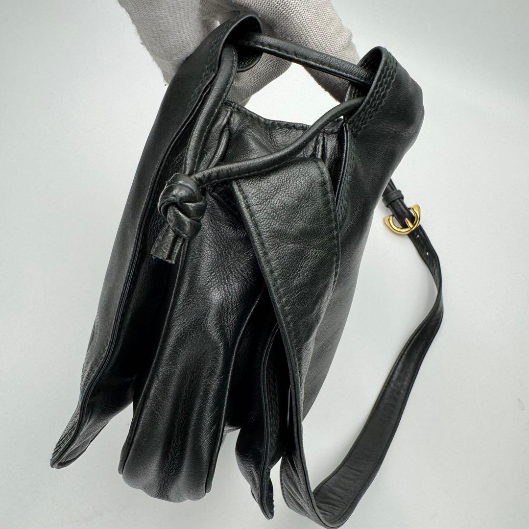 ロエベ アナグラム フラメンコ ナッパ レザー 巾着 ショルダーバッグ 黒緑