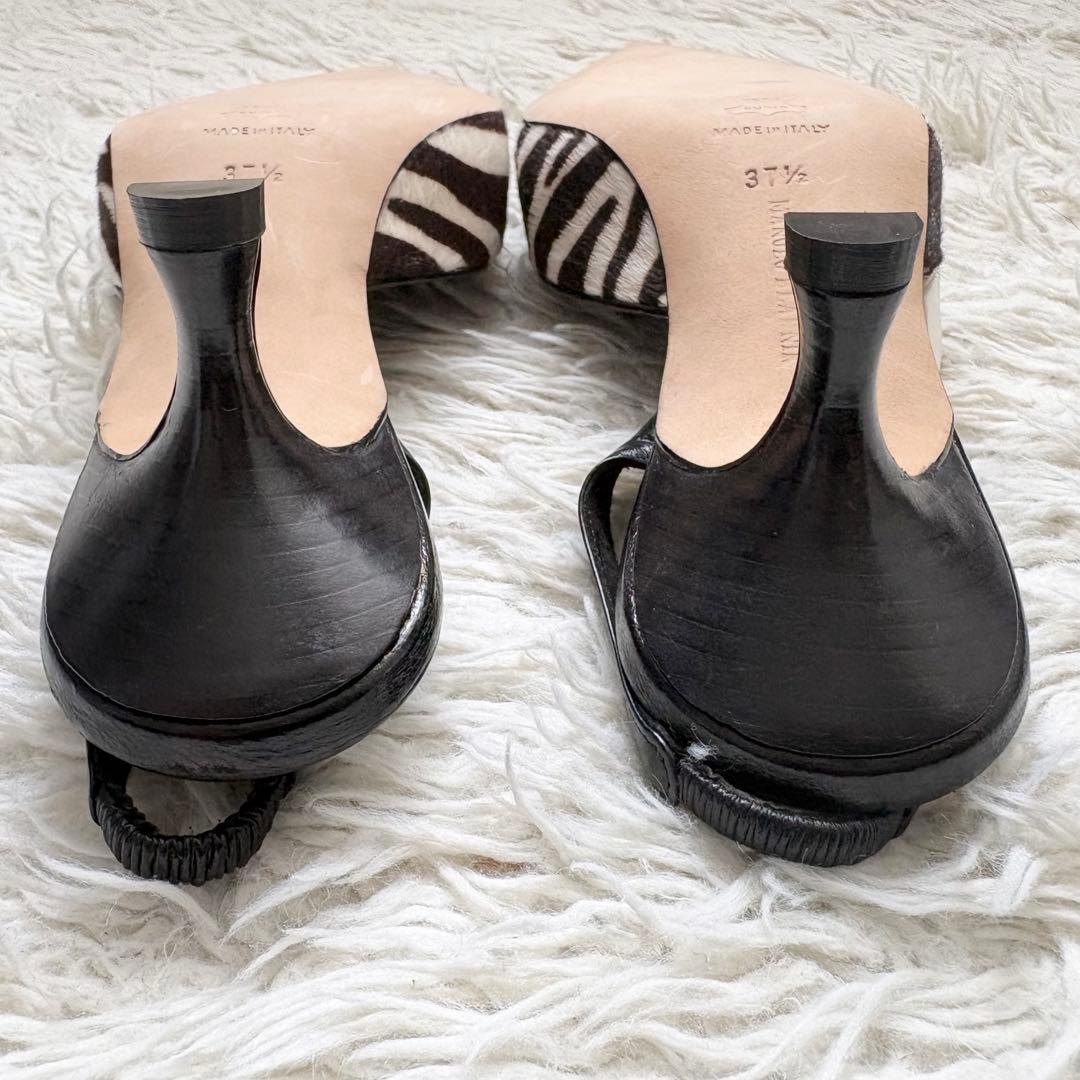極美品　マノロブラニク　リボンデザイン　ポインテッドトゥ ゼブラ柄　ミュール