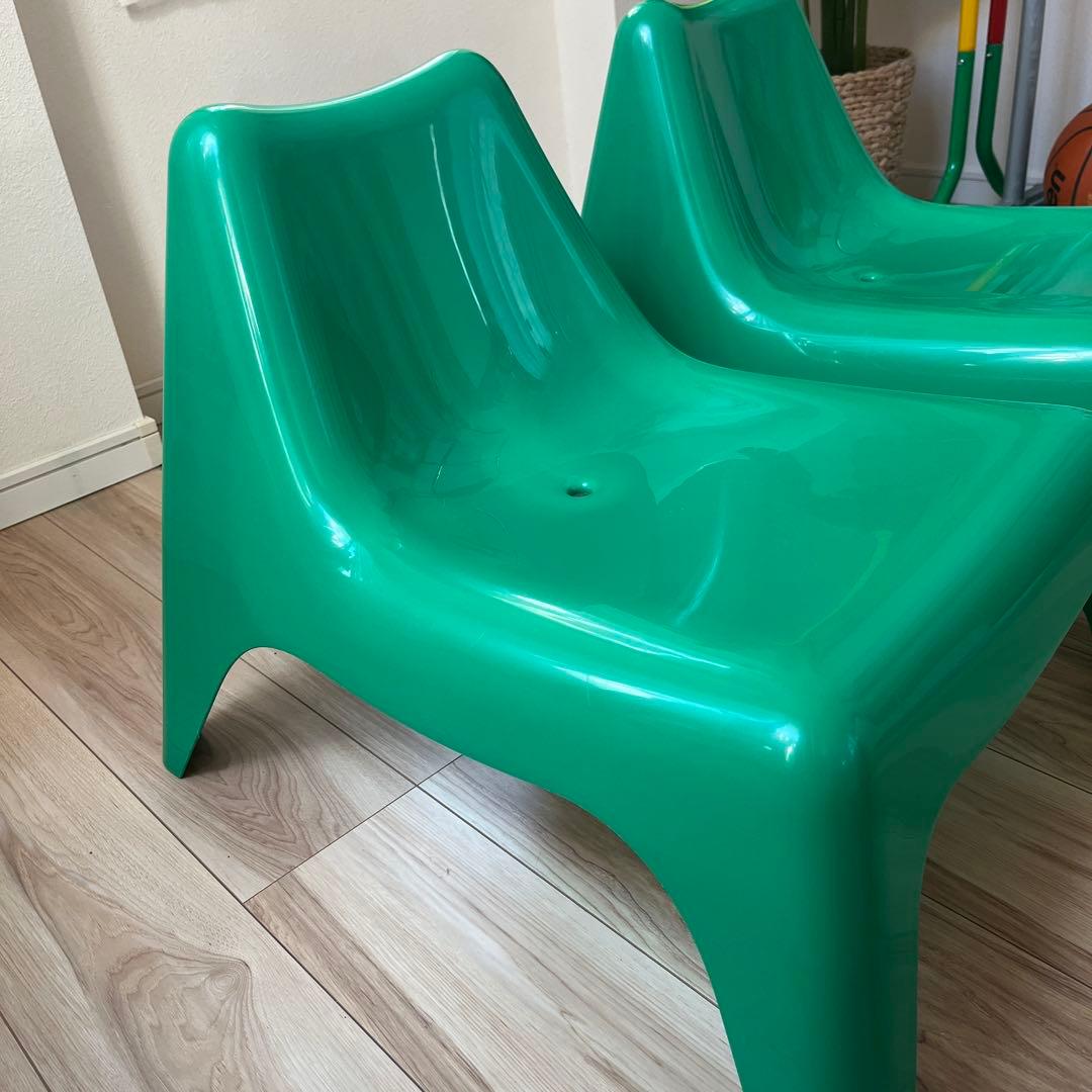 IKEA BUNSO ブンソー屋内外用プラスチックチェア　グリーン緑　2脚